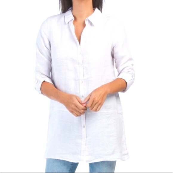 Tahari 100% Linen Button Down Tunic White Small - Picture 5 of 9